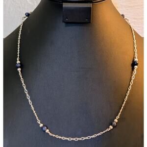Six Sodalite Bead Sterling Chain Beaded 23" Necklace
